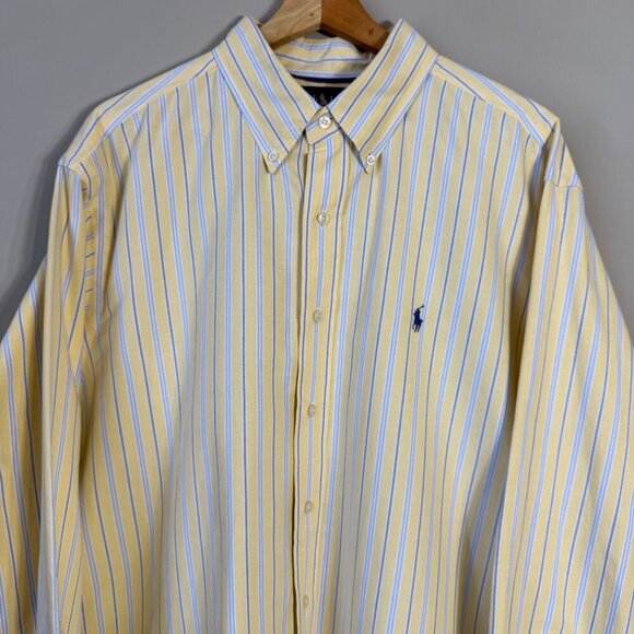 Ralph Lauren Long Sleeve Striped Button Down Shirt Men's XL Yellow Classic Fit - Picture 5 of 14